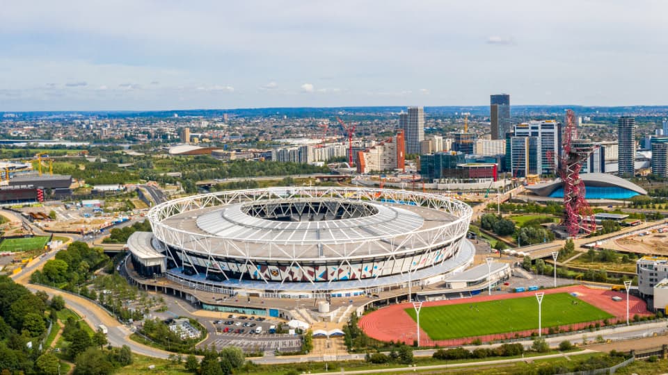 an arial image of the west ham stadium and the olympic park